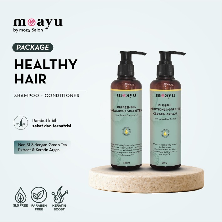 [BUNDLING] MOAYU Healthy Hair Package Shampoo & Conditioner Greentea - Dengan Extract Green Tea, Keratin & Argan Oil, Menjaga Rambut Berhijab Tetap Sehat, Lembab, Bersih & Berkilau