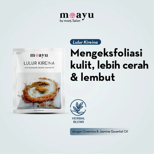 MOAYU Lulur Kireina with Greentea & Jasmine Essential Oil 55 gr, Lulur Herbal, Mengeksfoliasi kulit, Menghaluskan, Melembapkan & Membantu Mencerahkan Kulit