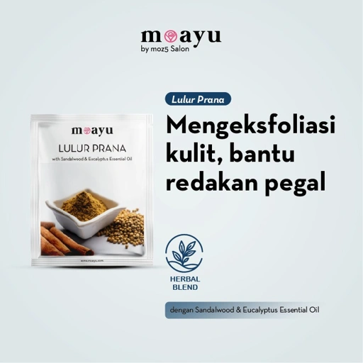 MOAYU Lulur Prana with Sandalwood & Eucalyptus Essential Oil 55 gr, Lulur Herbal, Mengeksfoliasi kulit, bantu redakan pegal, Menghaluskan & Menyegarkan Kulit