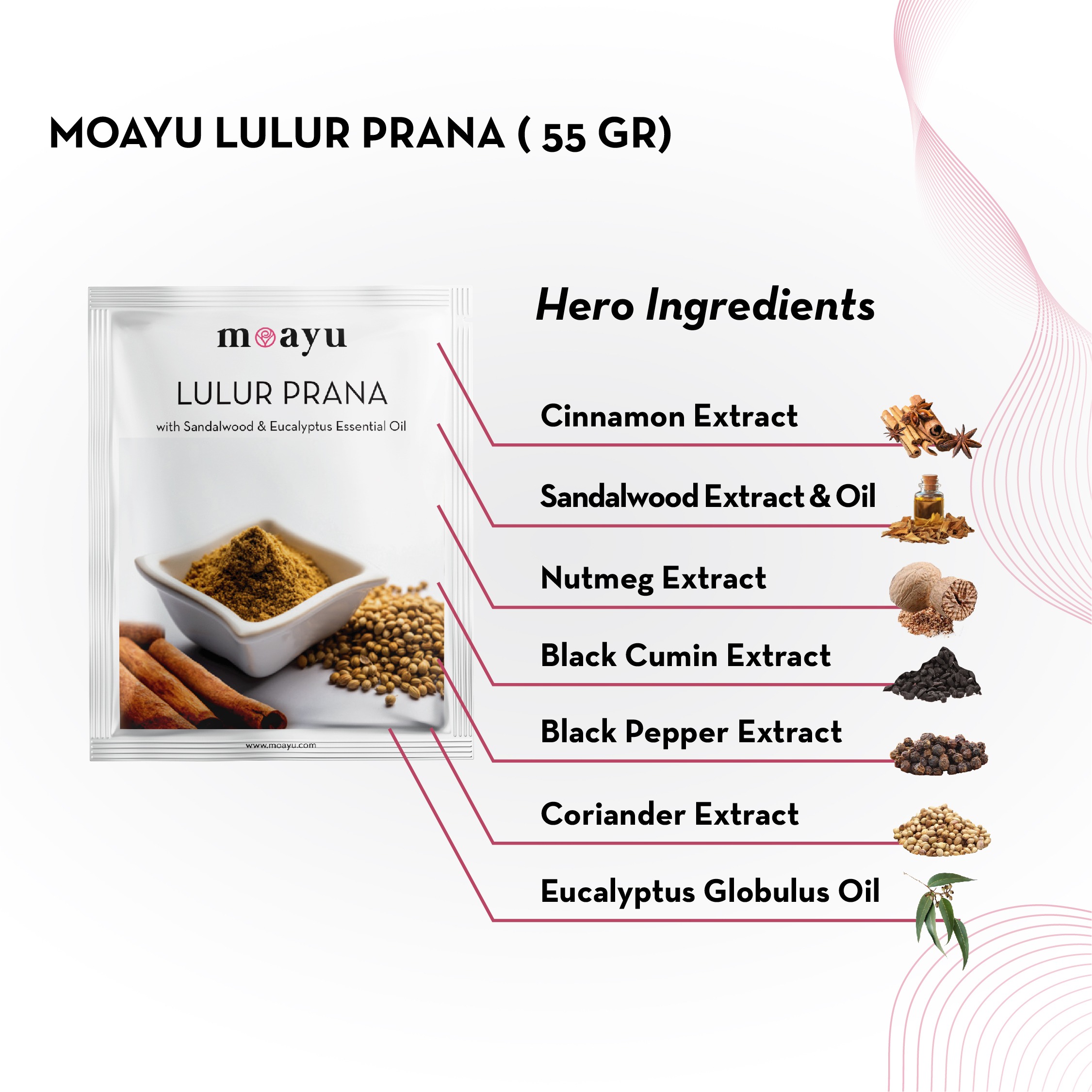 MOAYU Lulur Prana with Sandalwood & Eucalyptus Essential Oil 55 gr, Lulur Herbal, Mengeksfoliasi kulit, bantu redakan pegal, Menghaluskan & Menyegarkan Kulit