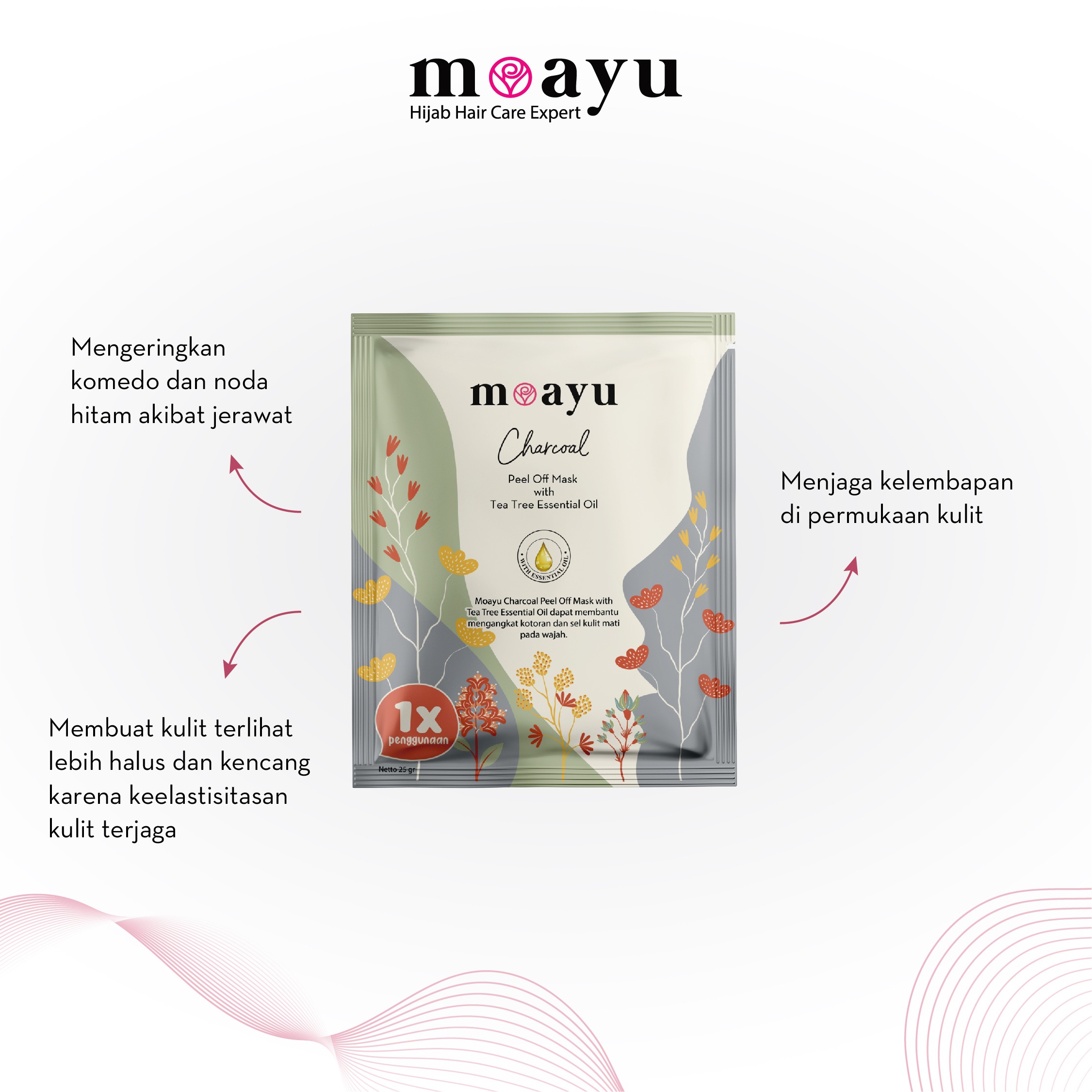 MOAYU Charcoal Peel Off Mask with Tea Tree Essential Oil 25gr | Masker Charcoal Mengangkat Sel Kulit Mati, Membersihkan Pori, Menyerap Minyak Berlebih & Membantu Merawat Kulit Berjerawat
