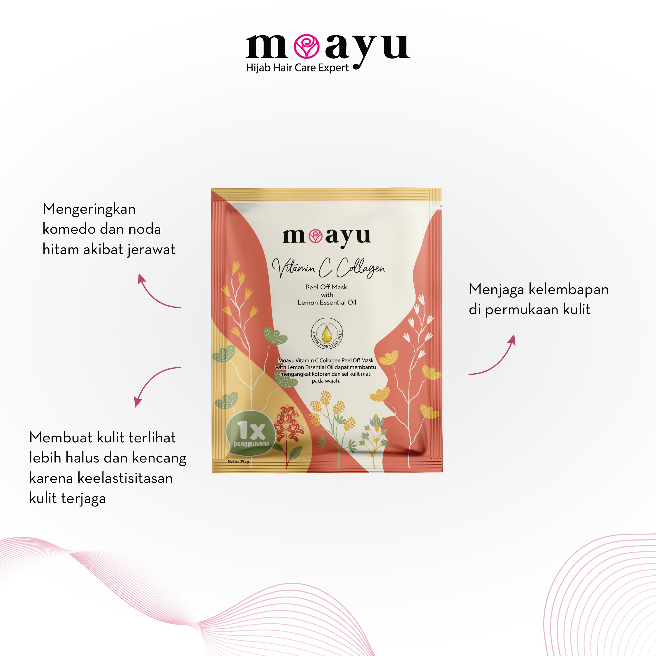 MOAYU Vitamin C Collagen Peel Off Mask with Lemon Essential Oil 25gr, Masker Peel Off Mengangkat Sel Kulit Mati, Mencerahkan, untuk Wajah Kusam, Berminyak dan Warna Kulit Tidak Rata.