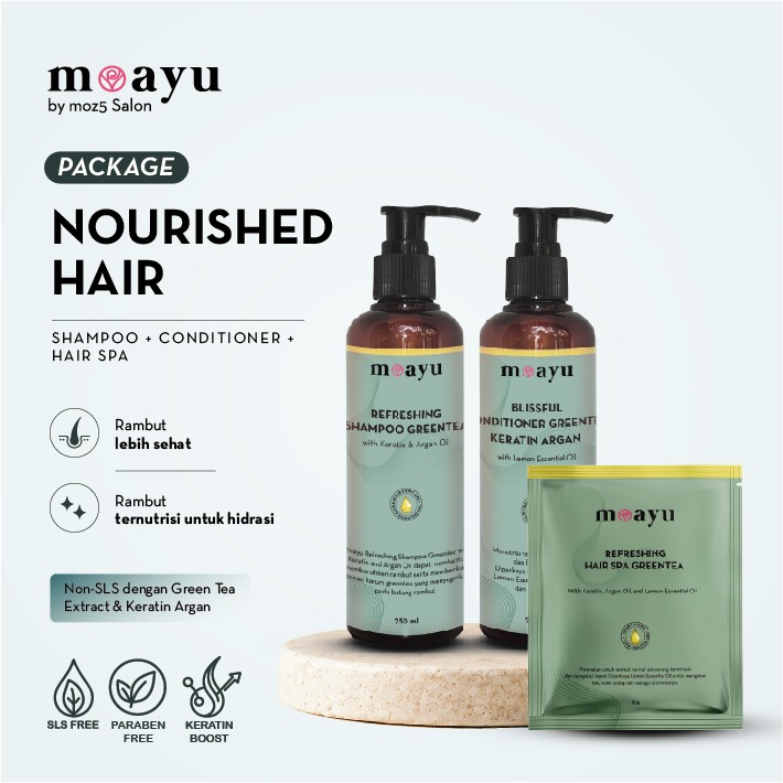 [BUNDLING] MOAYU Nourished Hair Package - Dengan Extract Green Tea, Keratin & Argan Oil, Menjaga Rambut Berhijab Tetap Sehat, Lembab, Bersih & Berkilau