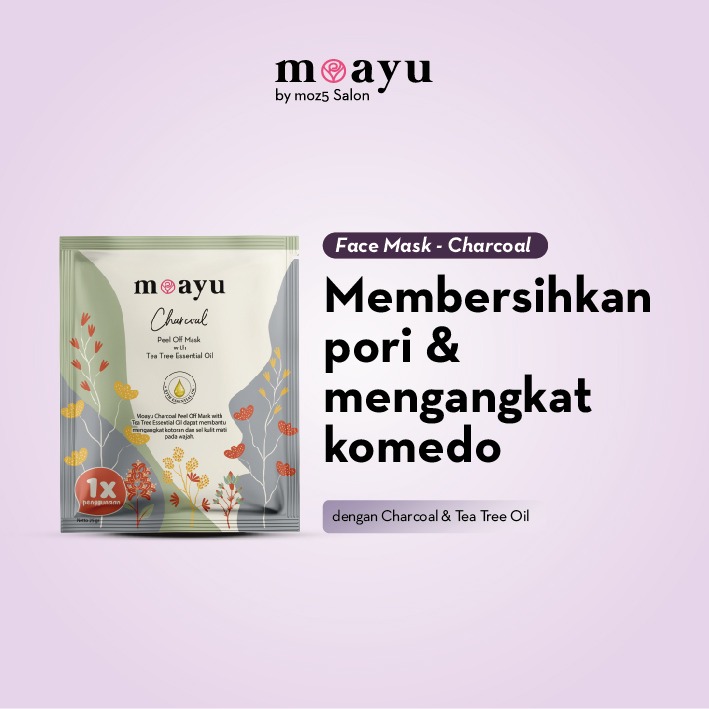 MOAYU Charcoal Peel Off Mask with Tea Tree Essential Oil 25gr | Masker Charcoal Mengangkat Sel Kulit Mati, Membersihkan Pori, Menyerap Minyak Berlebih & Membantu Merawat Kulit Berjerawat