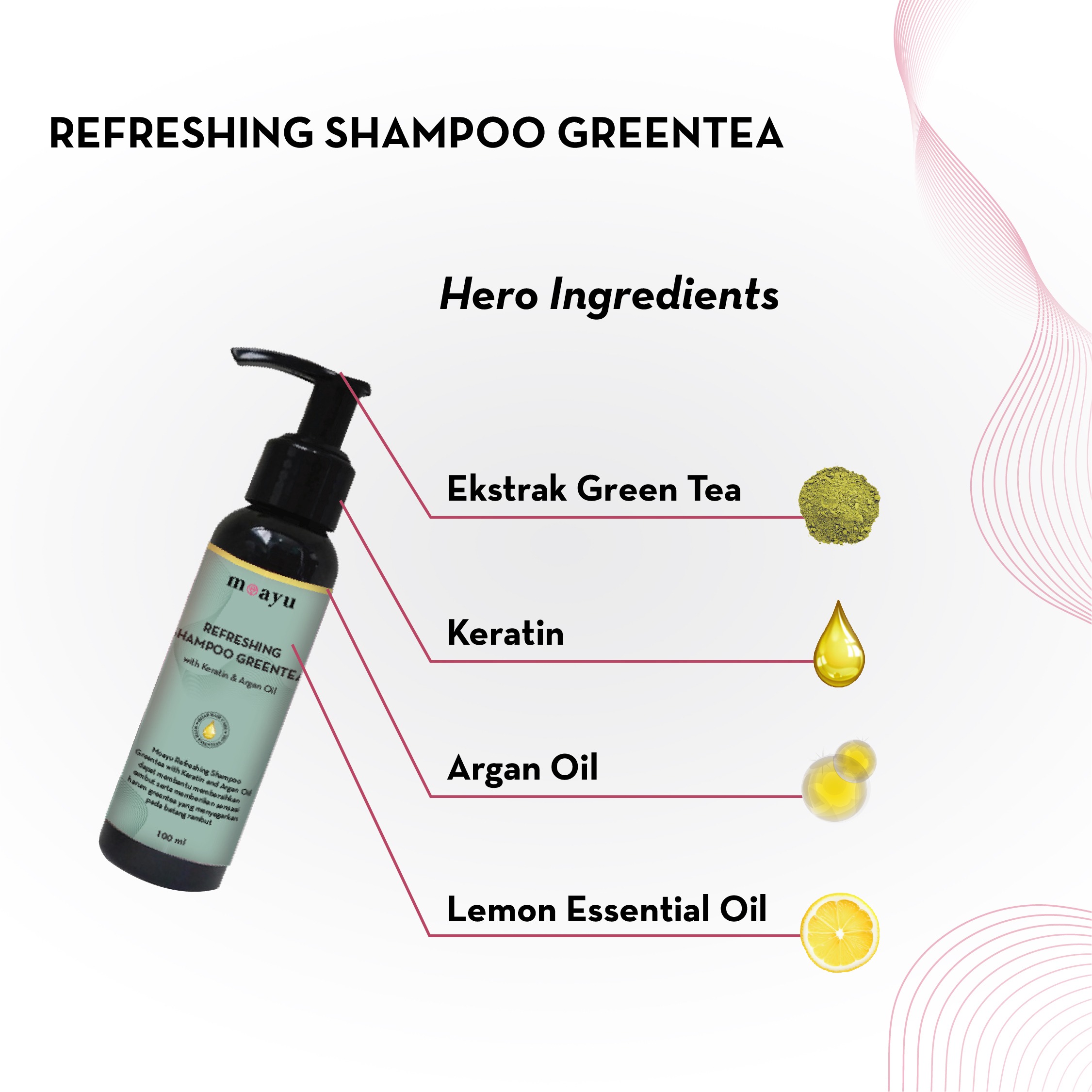 [SLS FREE] MOAYU Refreshing Green Tea Keratin Argan Shampoo 100ml - Menjaga Rambut Tetap Sehat, Bersih & Berkilau