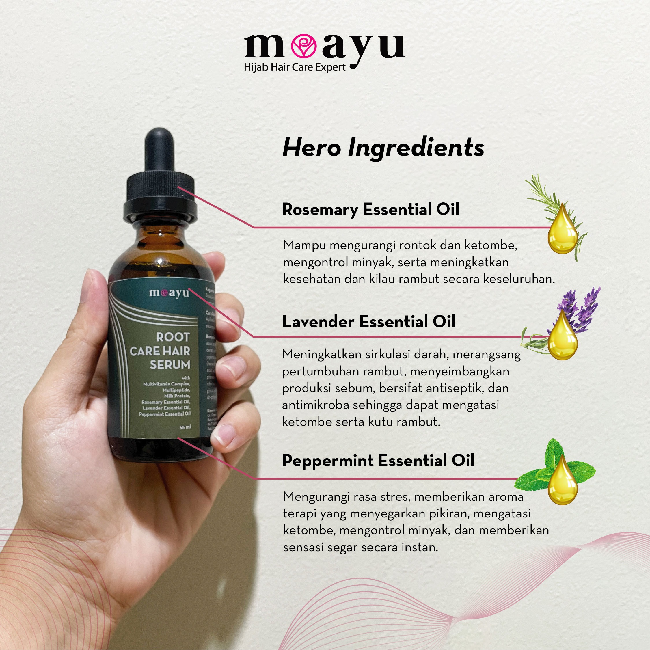 MOAYU Root Care Hair Serum, Anti Hair Fall Serum, Serum Rambut Anti Rontok, Perkuat Akar Rambut dan Cegah Kerontokan, Rambut Berhijab