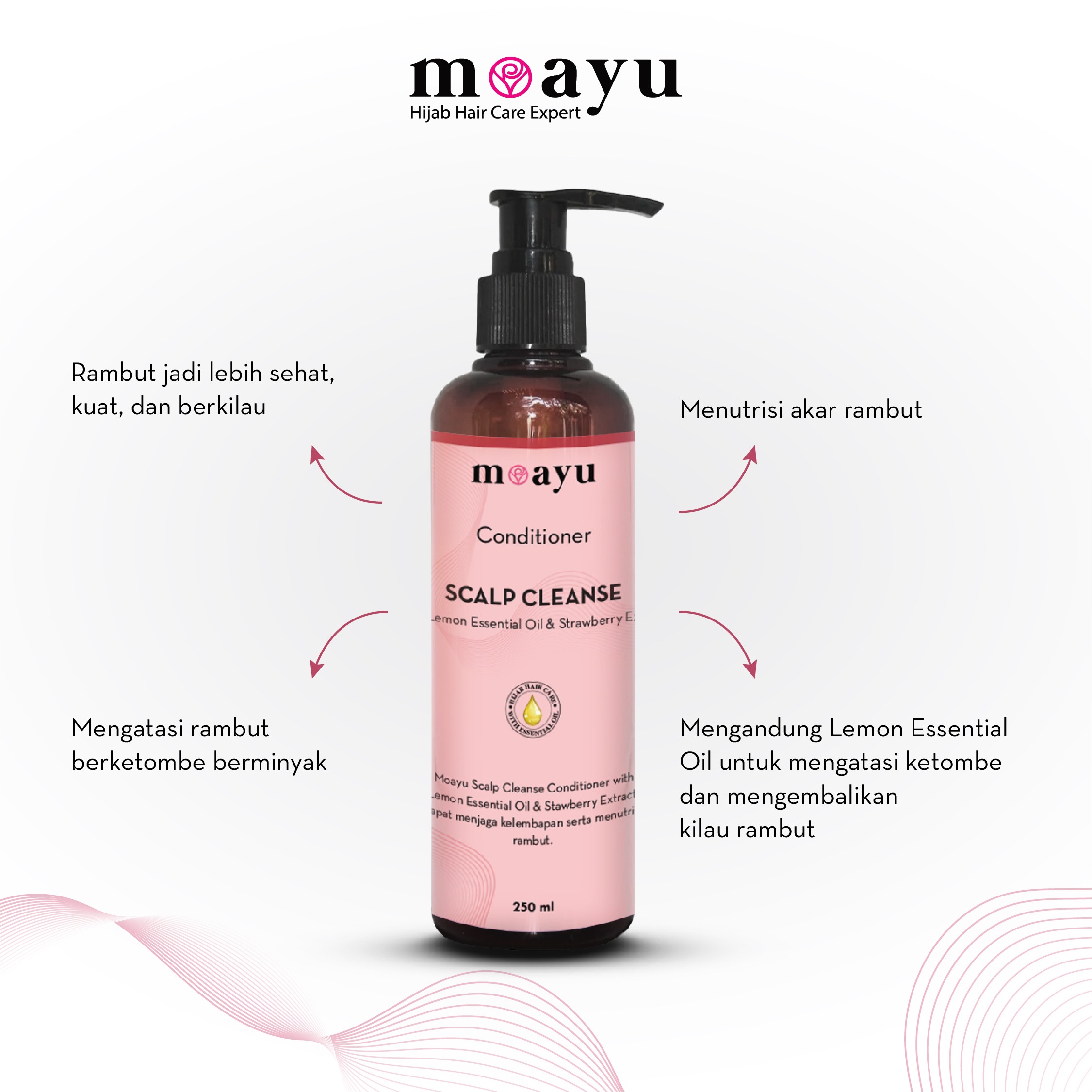 MOAYU Scalp Cleanse Conditioner With Lemon Essential Oil & Strawberry Extract, Untuk Rambut Berketombe, Kering dan Berhijab