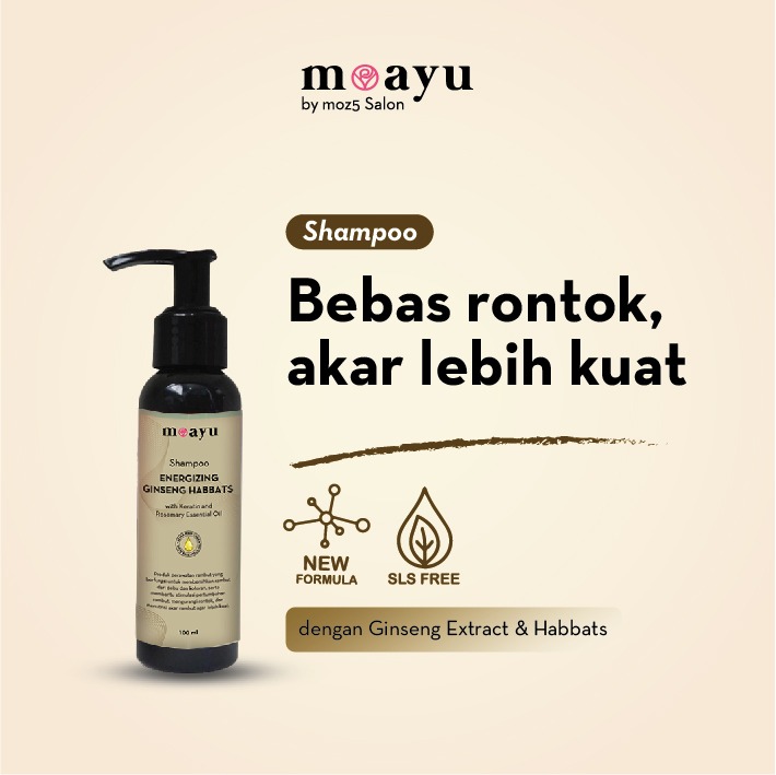 [SLS FREE] Shampoo Energizing Ginseng with Habbats 100ml by MOAYU - Untuk Rambut Anti Rontok, Patah dan Rapuh