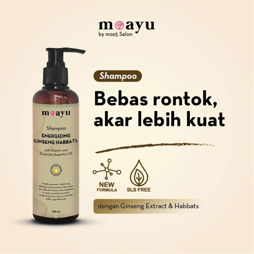[SLS FREE] MOAYU Energizing Ginseng Habbatussauda Shampoo 100ml - Anti Rontok, Rambut Lebih Tebal & Kuat dari Akar, Rambut Berhijab