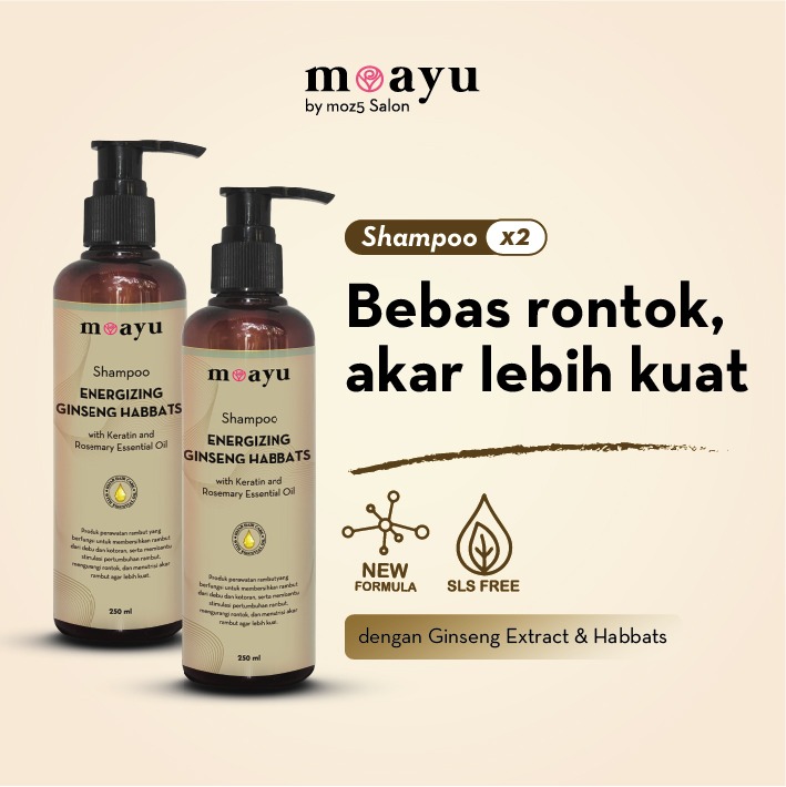 [2PCS] MOAYU Energizing Ginseng Habbatussauda Shampoo 250ml - Anti Rontok, Rambut Lebih Tebal & Kuat dari Akar, Rambut Berhijab