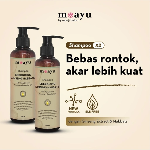 [2PCS] MOAYU Energizing Ginseng Habbatussauda Shampoo 250ml - Anti Rontok, Rambut Lebih Tebal & Kuat dari Akar, Rambut Berhijab