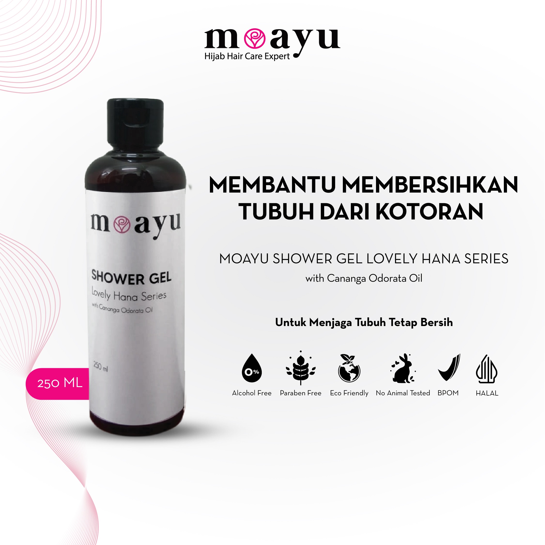 Moayu Lovely Hana Series Shower Gel 250 ml, Sabun Mandi Cair Non SLS, Membersihkan Kulit & Membantu Menjaga Kelembapan