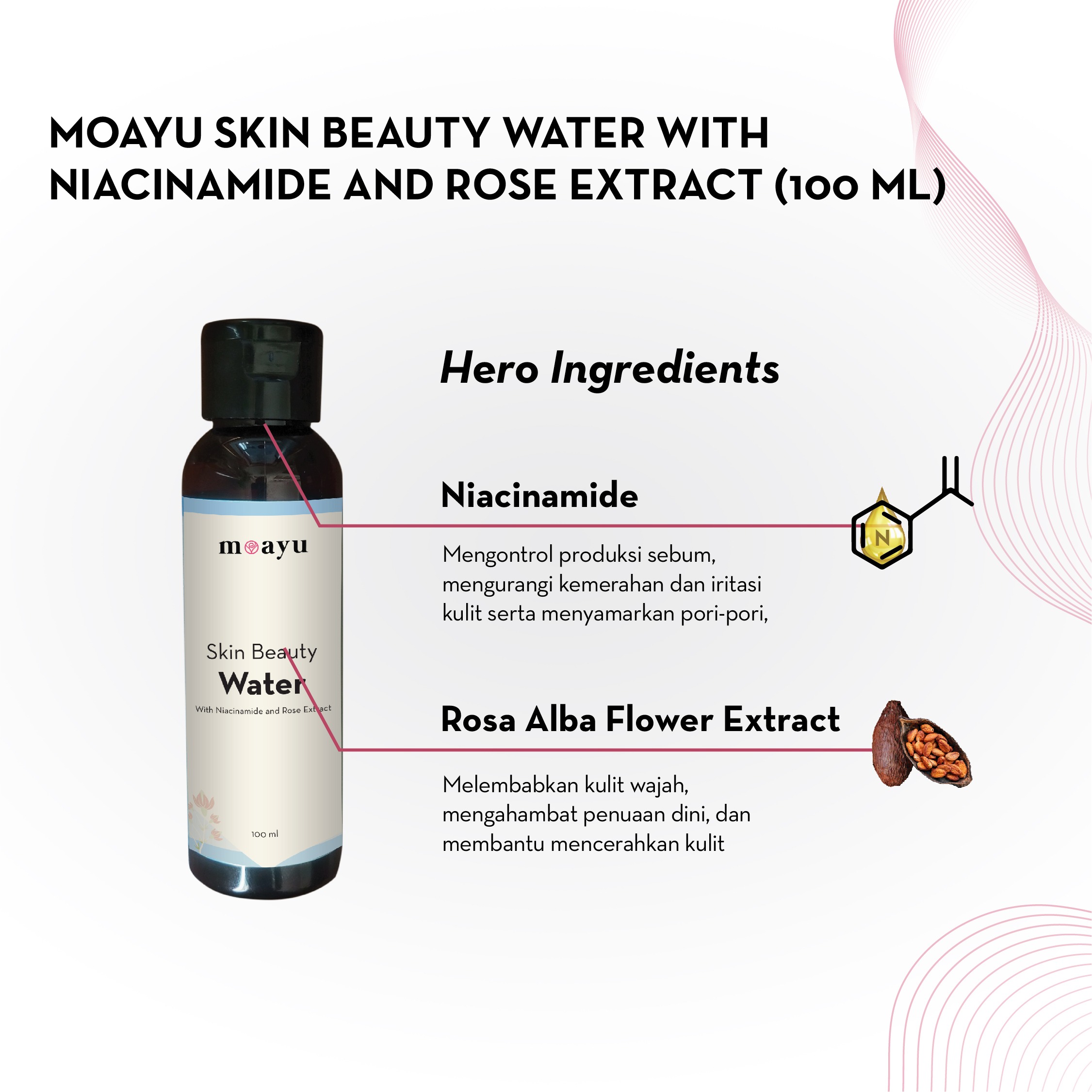 MOAYU Skin Beauty Water with Niacinamide & Rose Extract, Face Mist Melembapkan, Menyegarkan, Membantu Mencerahkan & Menjaga Skin Barrier