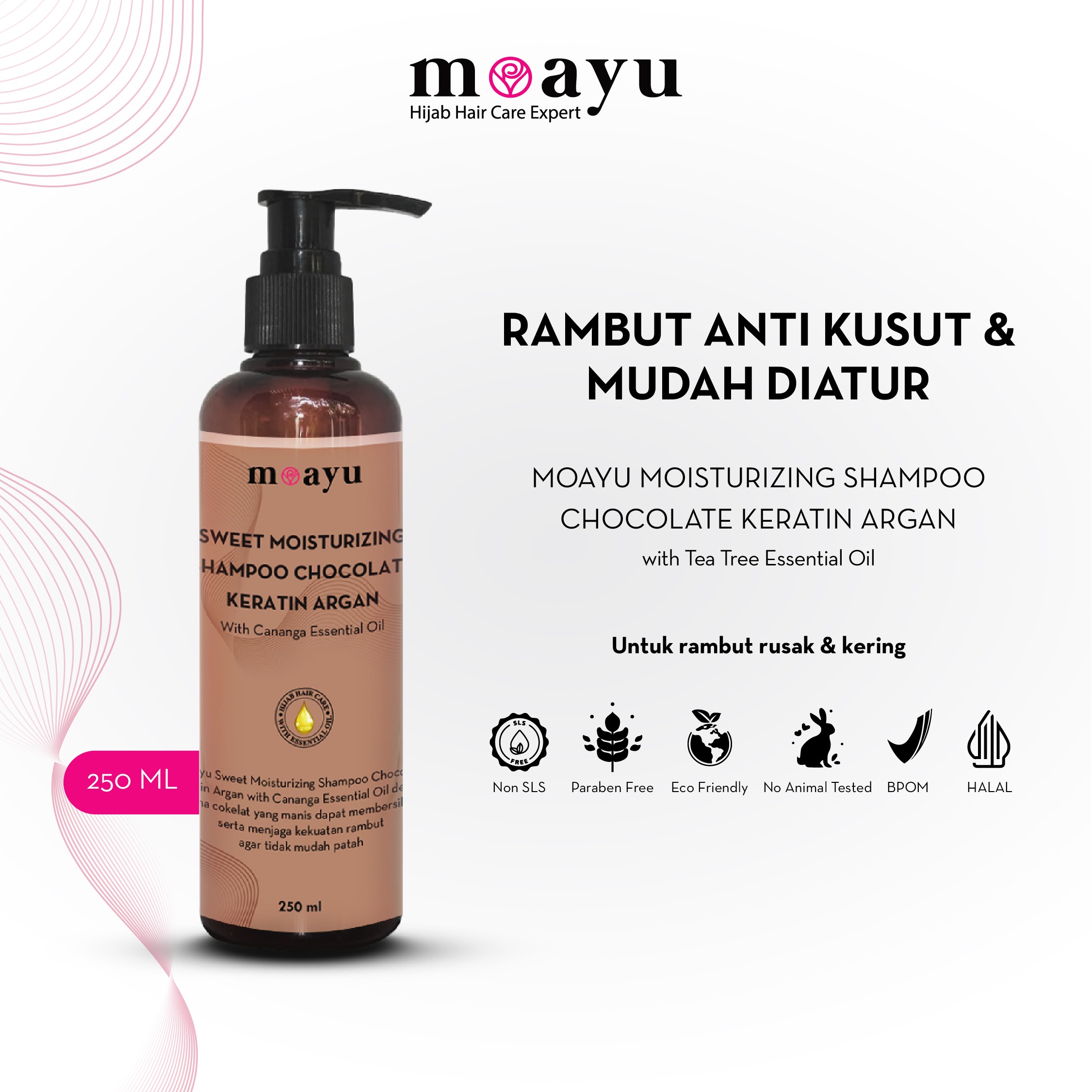 [SLS FREE] Shampoo Sweet Shine Chocolate Keratin Argan 250ML by MOAYU - Perawatan Rambut Rusak, Kering dan Kusut