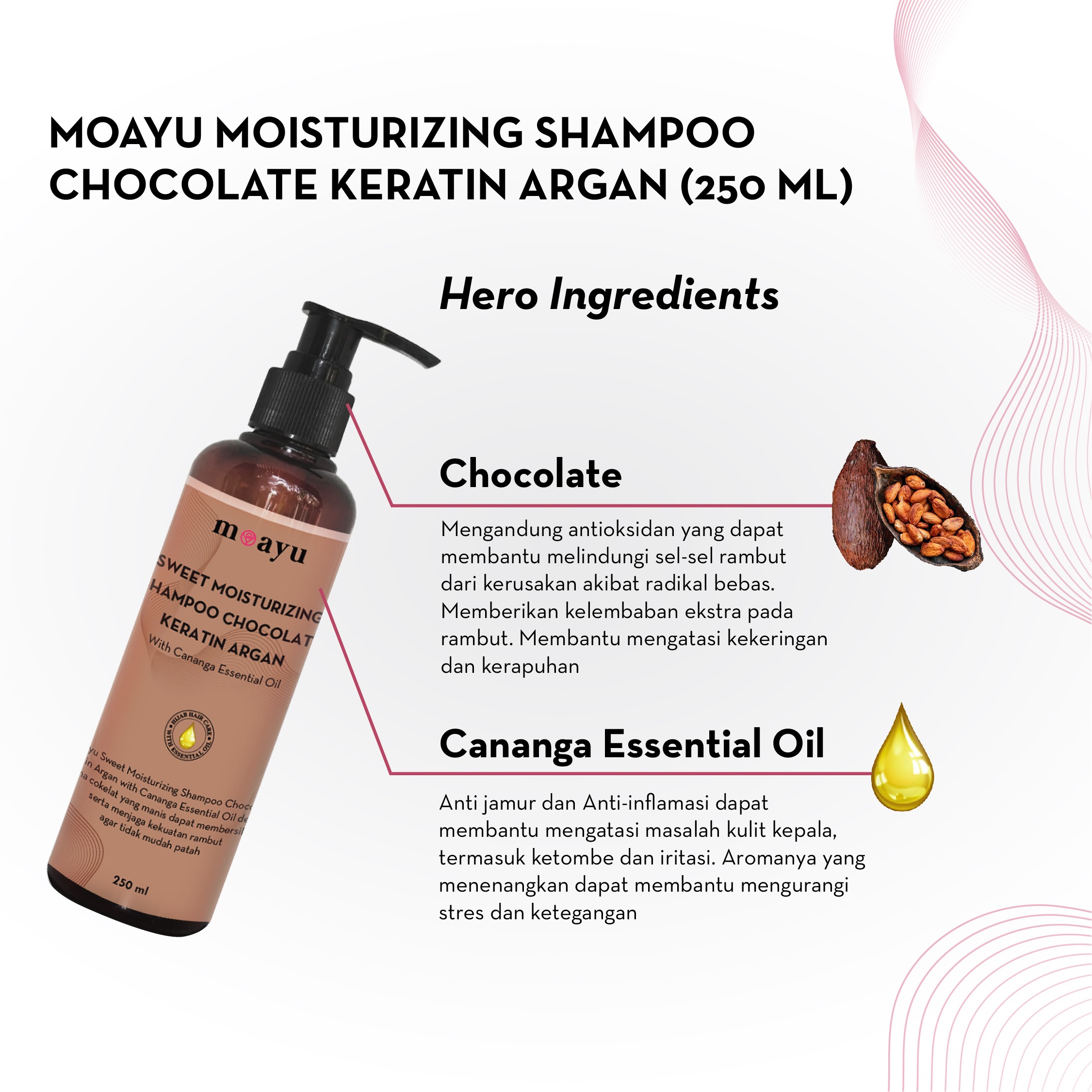 [SLS FREE] Shampoo Sweet Shine Chocolate Keratin Argan 250ML by MOAYU - Perawatan Rambut Rusak, Kering dan Kusut