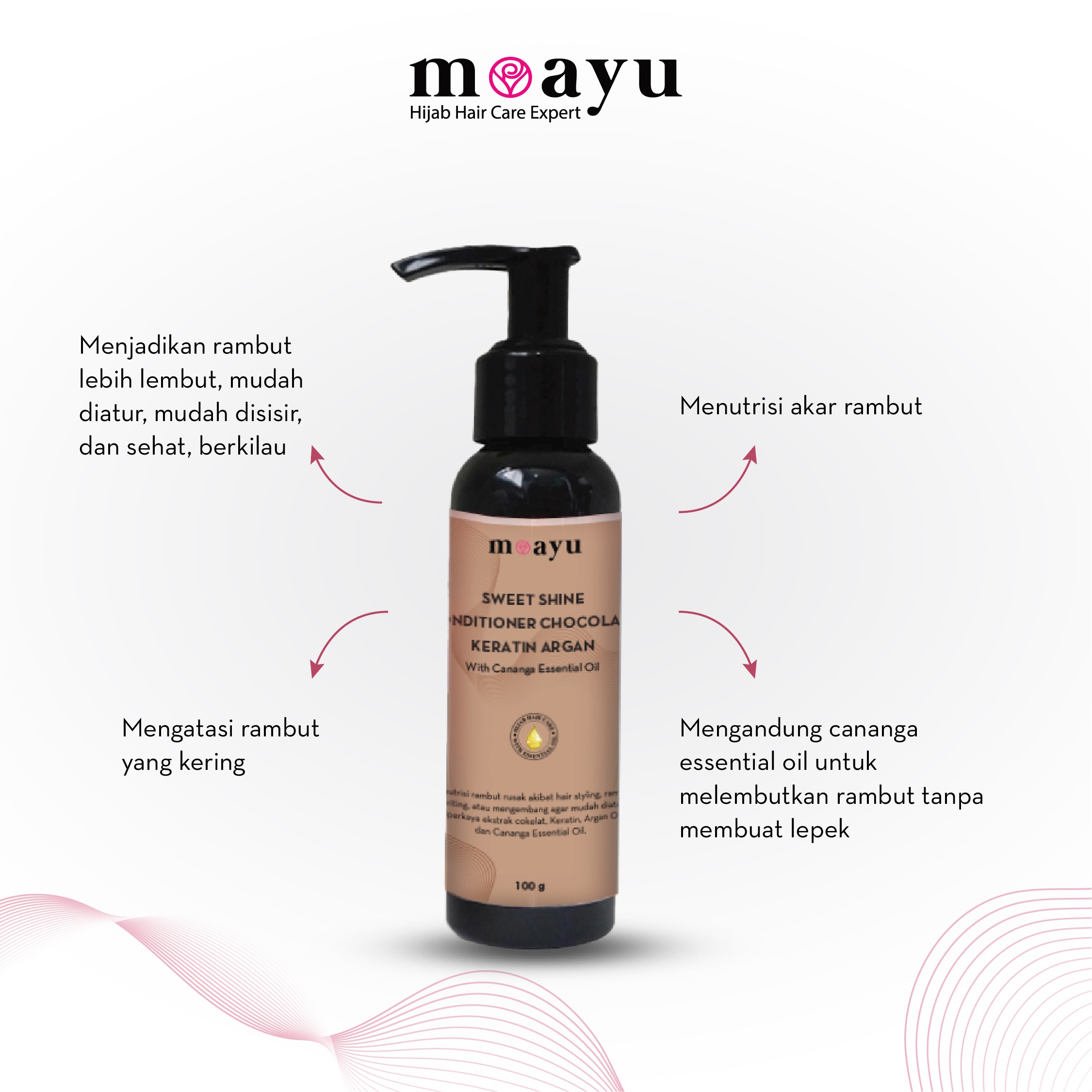 MOAYU Sweet Shine Chocolate Keratin Argan Conditioner 100 ml, Conditioner Rambut Berhijab, Melembutkan, Menghaluskan & Menutrisi Rambut Rusak dan Kering
