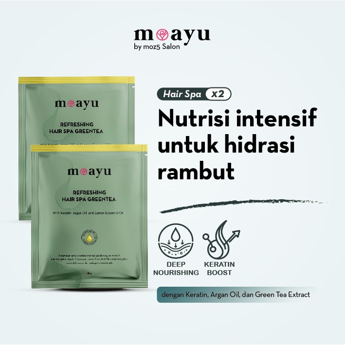 [2PCS] MOAYU Hair Spa Refreshing Green Tea Keratin Argan 55gr - Masker Perawatan Rambut Sehat, Lembut & Berkilau