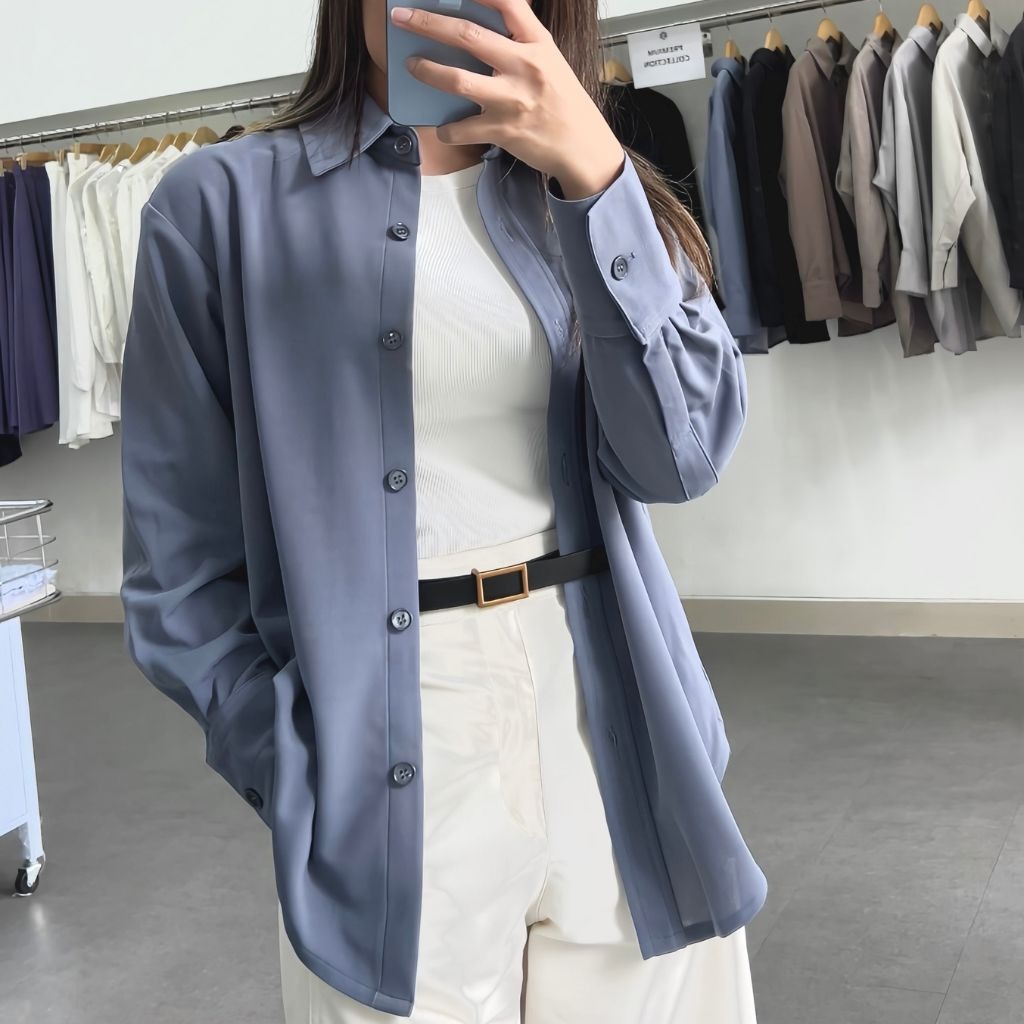 CINDRA Kemeja Katun Wanita Basic Lengan Panjang | Long Sleeve Casual Shirt