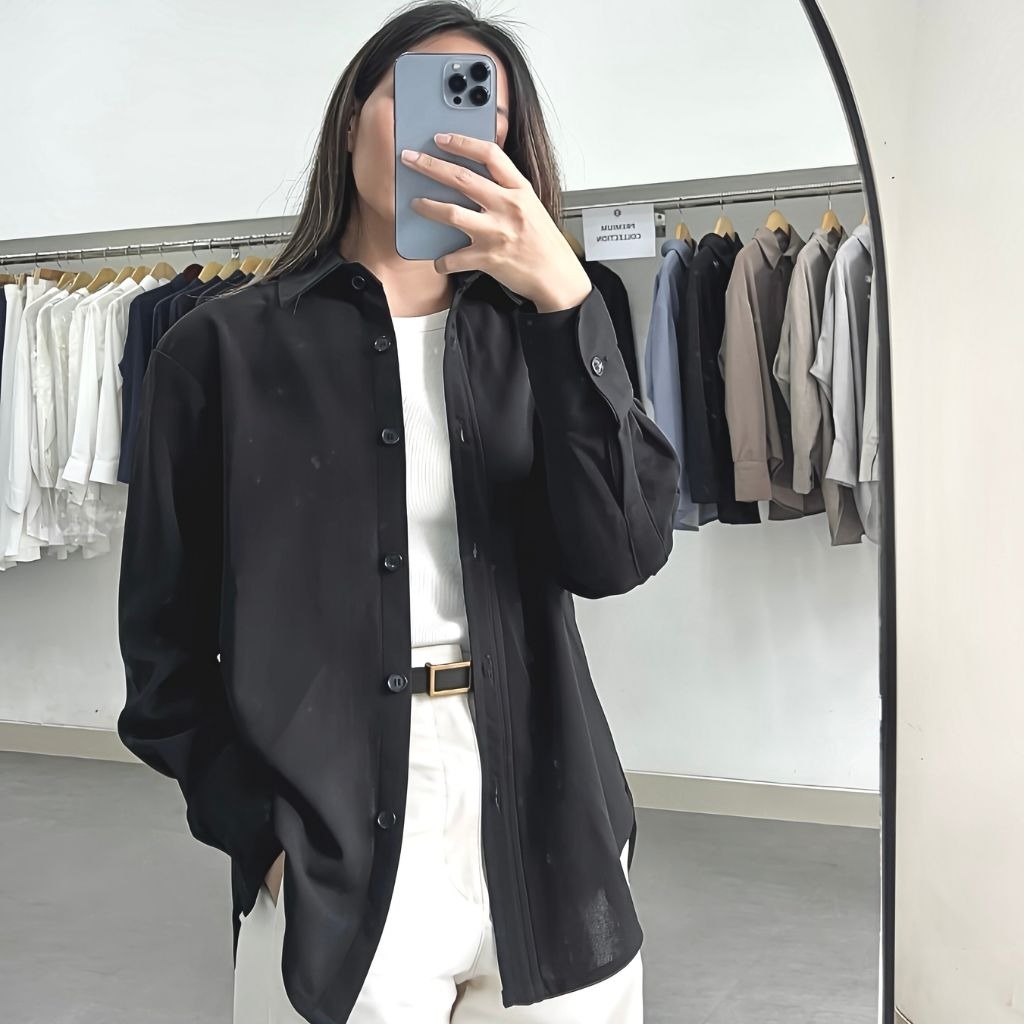 CINDRA Kemeja Katun Wanita Basic Lengan Panjang | Long Sleeve Casual Shirt