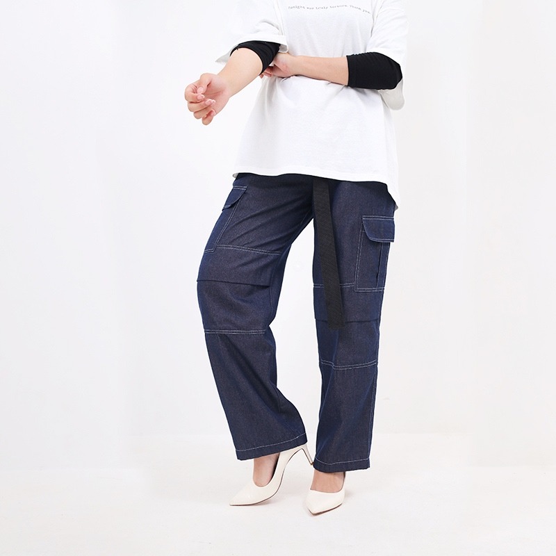 CINDRA CELANA DENIM CARGO WANITA HIGHWAIST LOOSE
