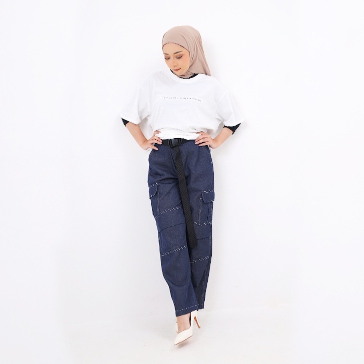 CINDRA CELANA DENIM CARGO WANITA HIGHWAIST LOOSE