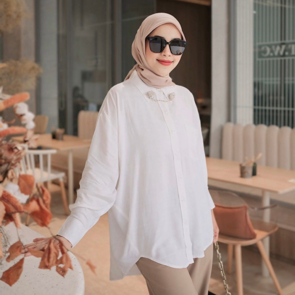 CINDRA LONG SLEEVE SHIRT OVERSIZED BROKEN WHITE