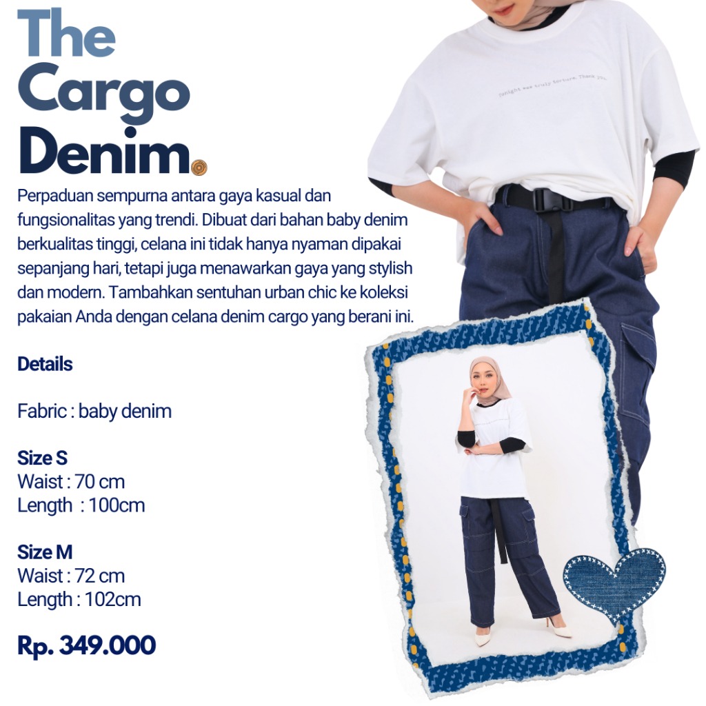 CINDRA CELANA DENIM CARGO WANITA HIGHWAIST LOOSE