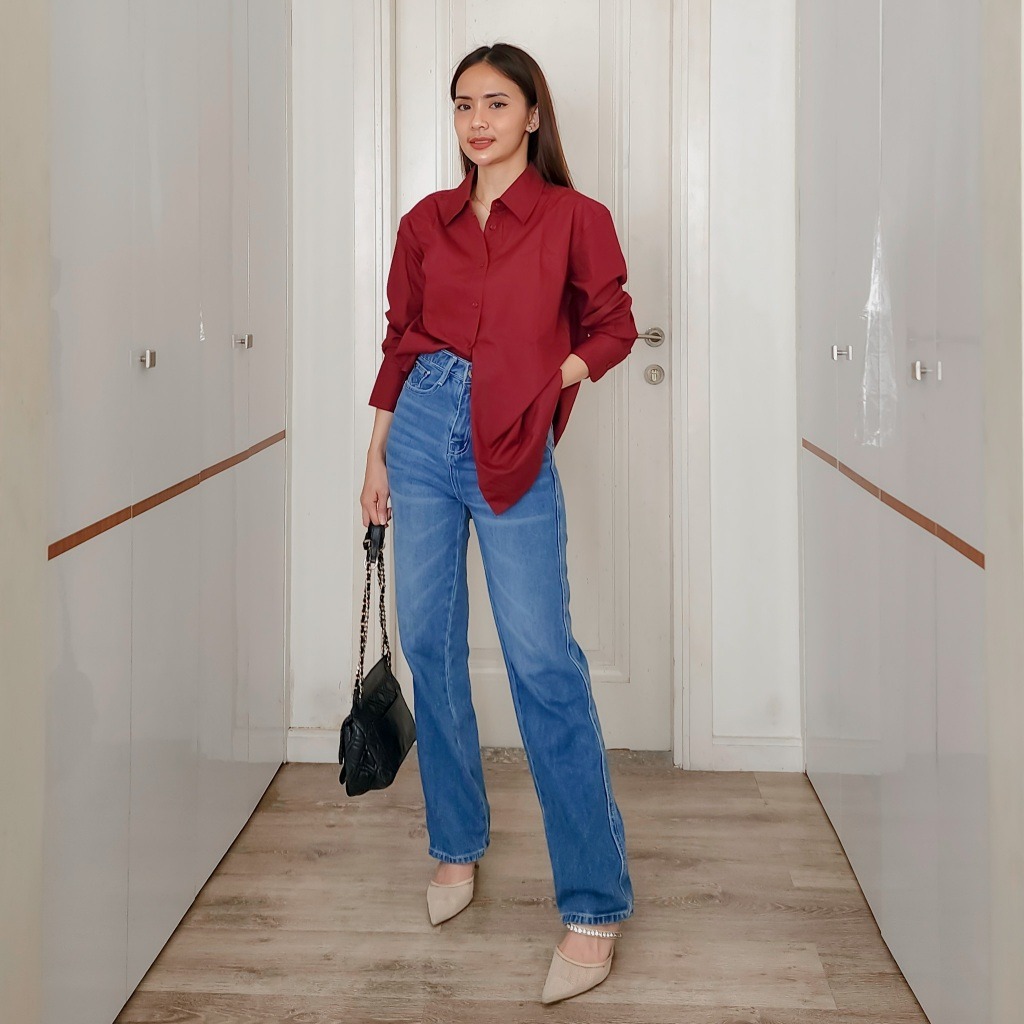 CINDRA Kemeja Katun Wanita Basic Lengan Panjang | Long Sleeve Casual Shirt