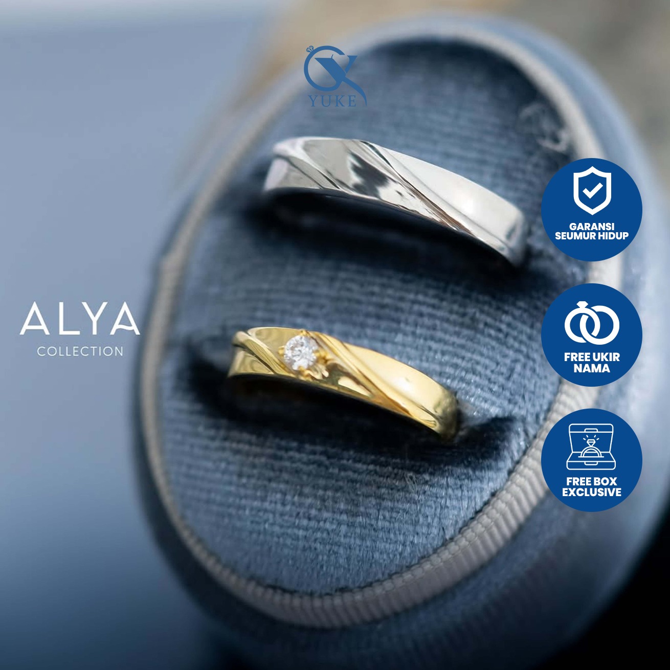 Yuke Jewelry - Cincin Kawin/Couple Bahan Emas - Perak - Palladium - Platinum Model ALYA Series