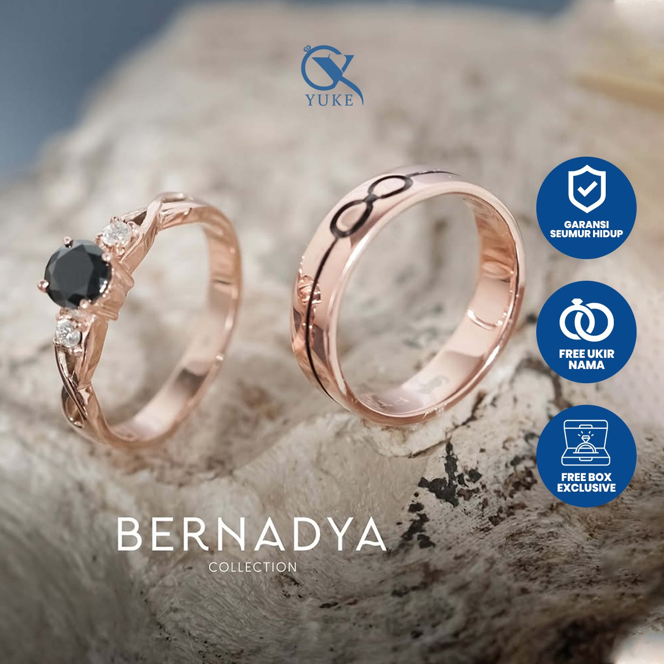 Yuke Jewelry - Cincin Kawin/Couple Bahan Emas - Perak - Palladium - Platinum Model BERNADYA Series