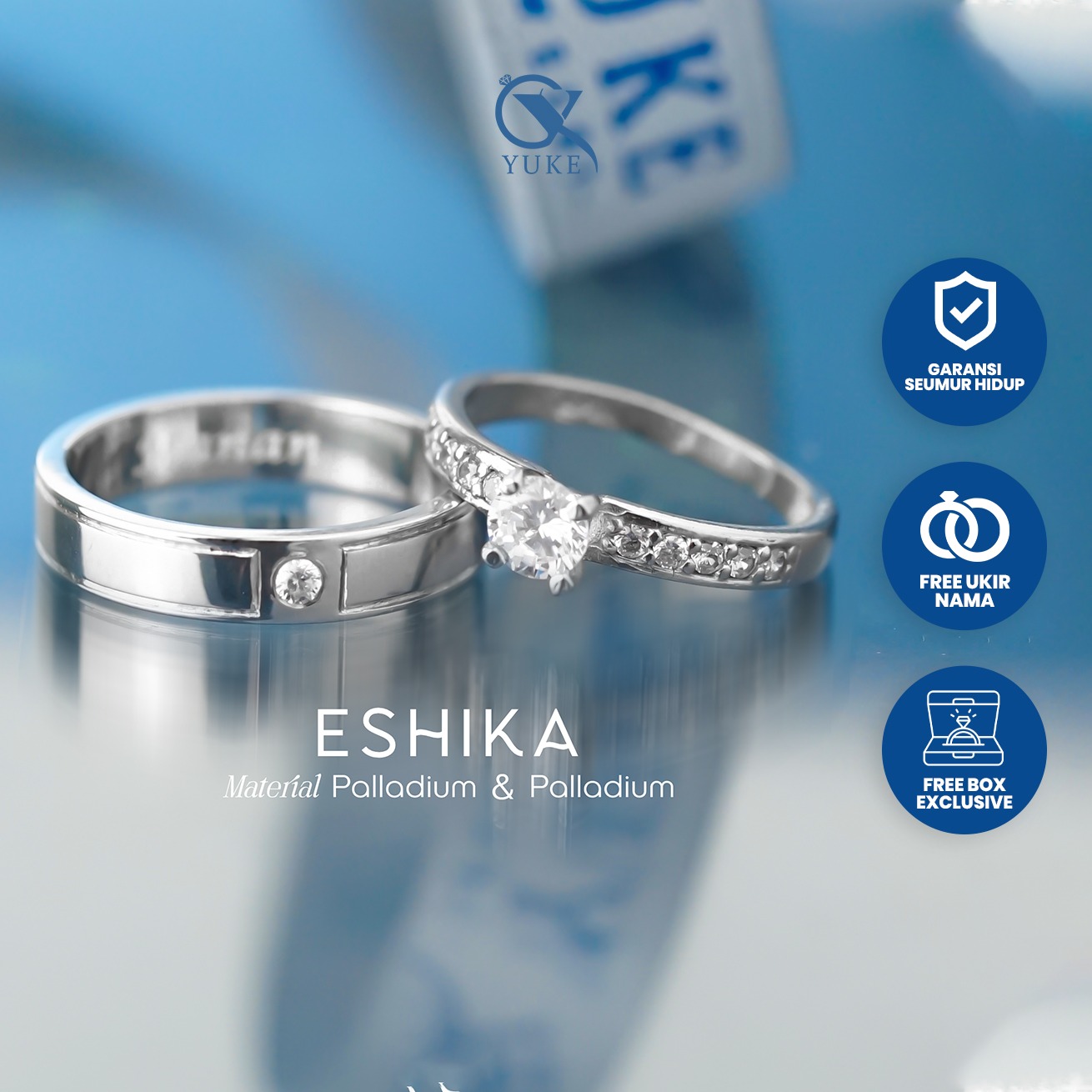 Yuke Jewelry - Cincin Kawin/Couple Bahan Emas - Perak - Palladium - Platinum Model ESHIKA Series