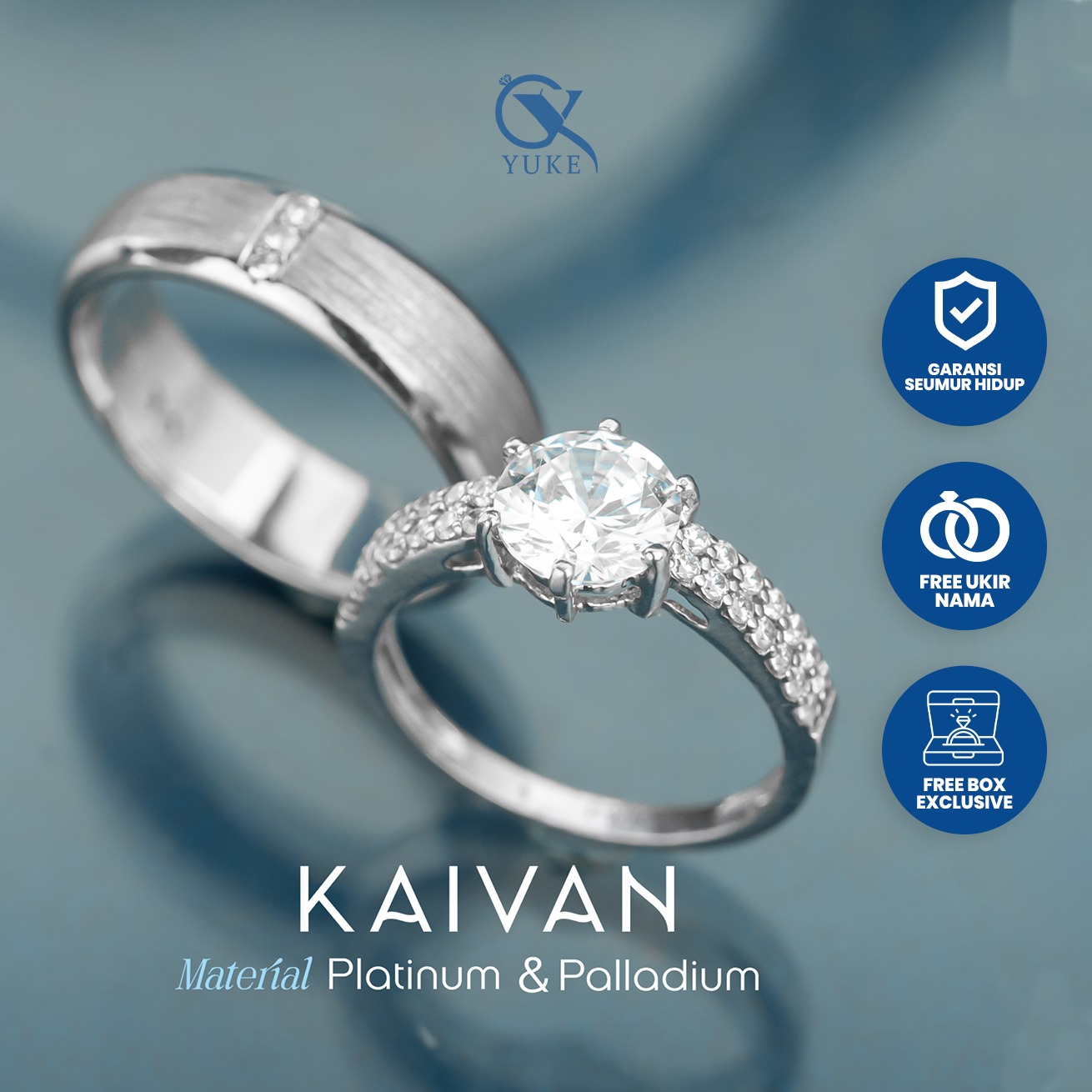 Yuke Jewelry - Cincin Kawin/Couple Bahan Emas - Perak - Palladium - Platinum Model KAIVAN Series