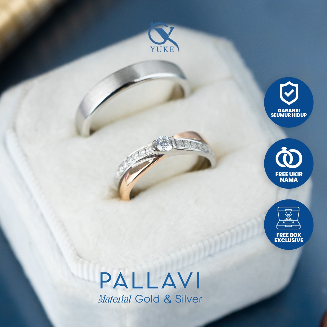 Yuke Jewelry - Cincin Kawin/Couple Bahan Emas - Perak - Palladium - Platinum Model PALLAVI Series