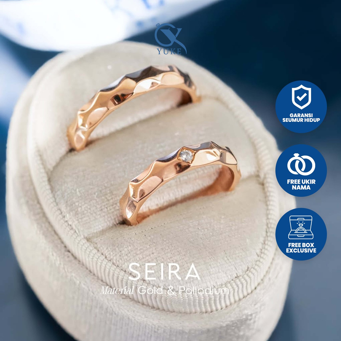 Yuke Jewelry - Cincin Kawin/Couple Bahan Emas - Perak - Palladium - Platinum Model SEIRA Series
