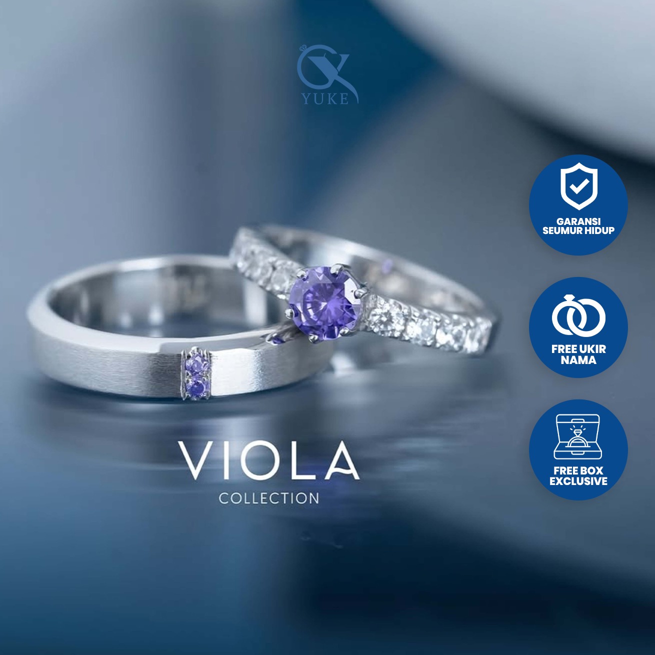 Yuke Jewelry - Cincin Kawin/Couple Bahan Emas - Perak - Palladium - Platinum Model VIOLA Series