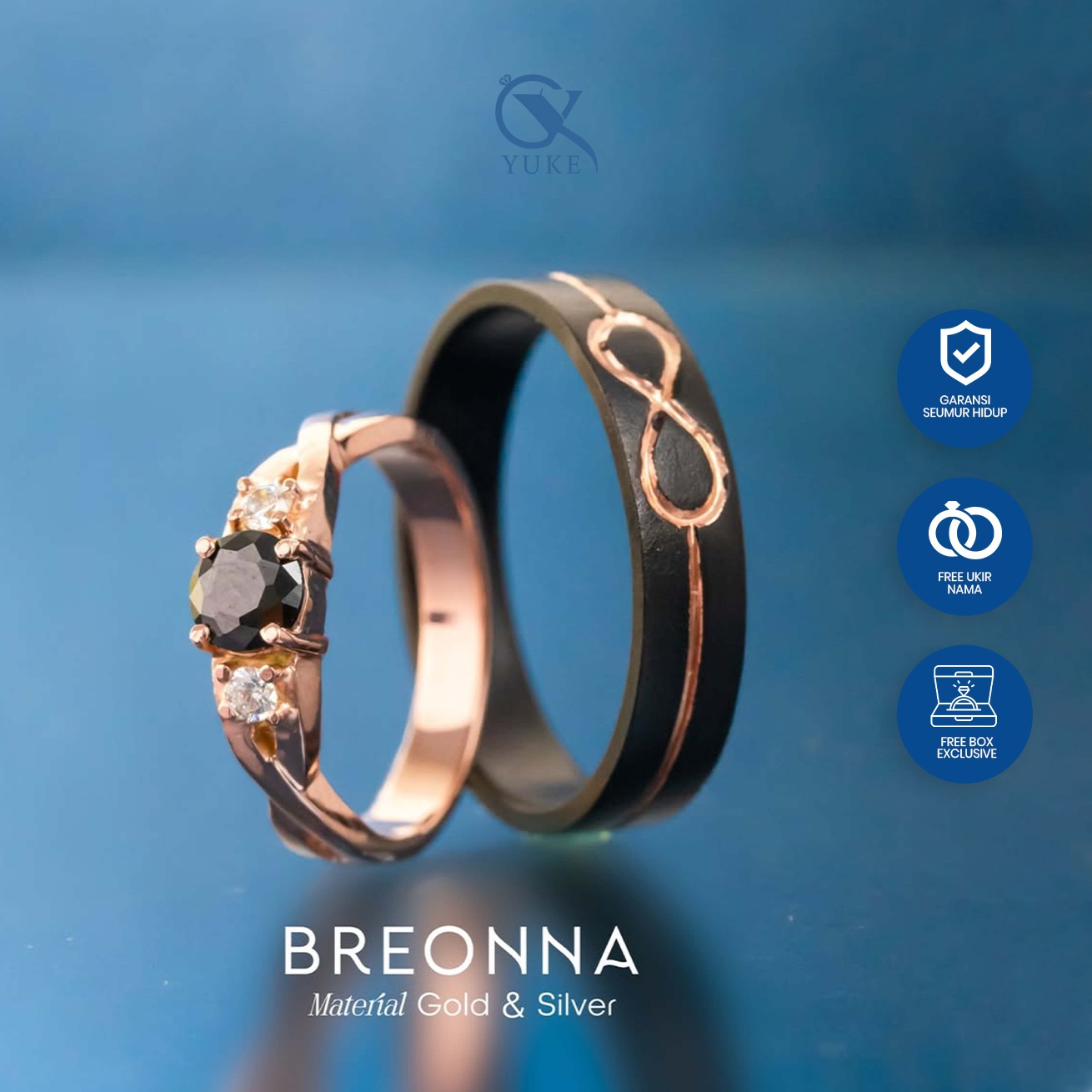 Yuke Jewelry - Cincin Kawin/Couple Bahan Emas - Perak - Palladium - Platinum Model BREONNA Series