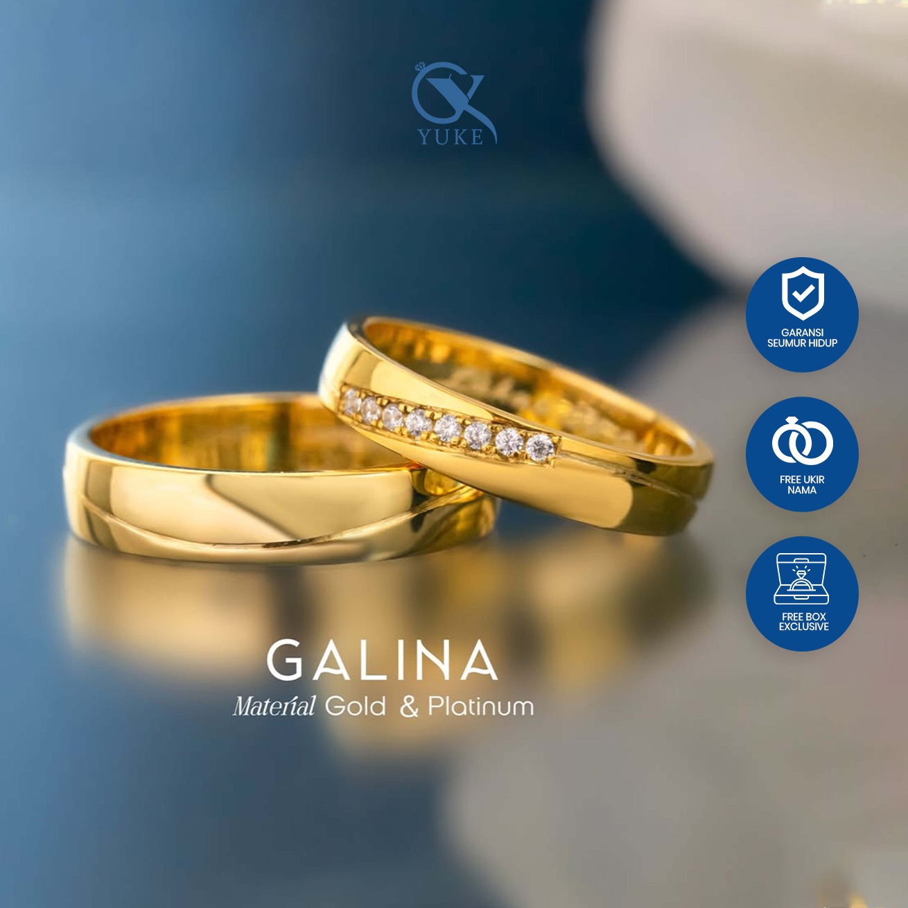 Yuke Jewelry - Cincin Kawin/Couple Bahan Emas - Perak - Palladium - Platinum Model GALINA Series