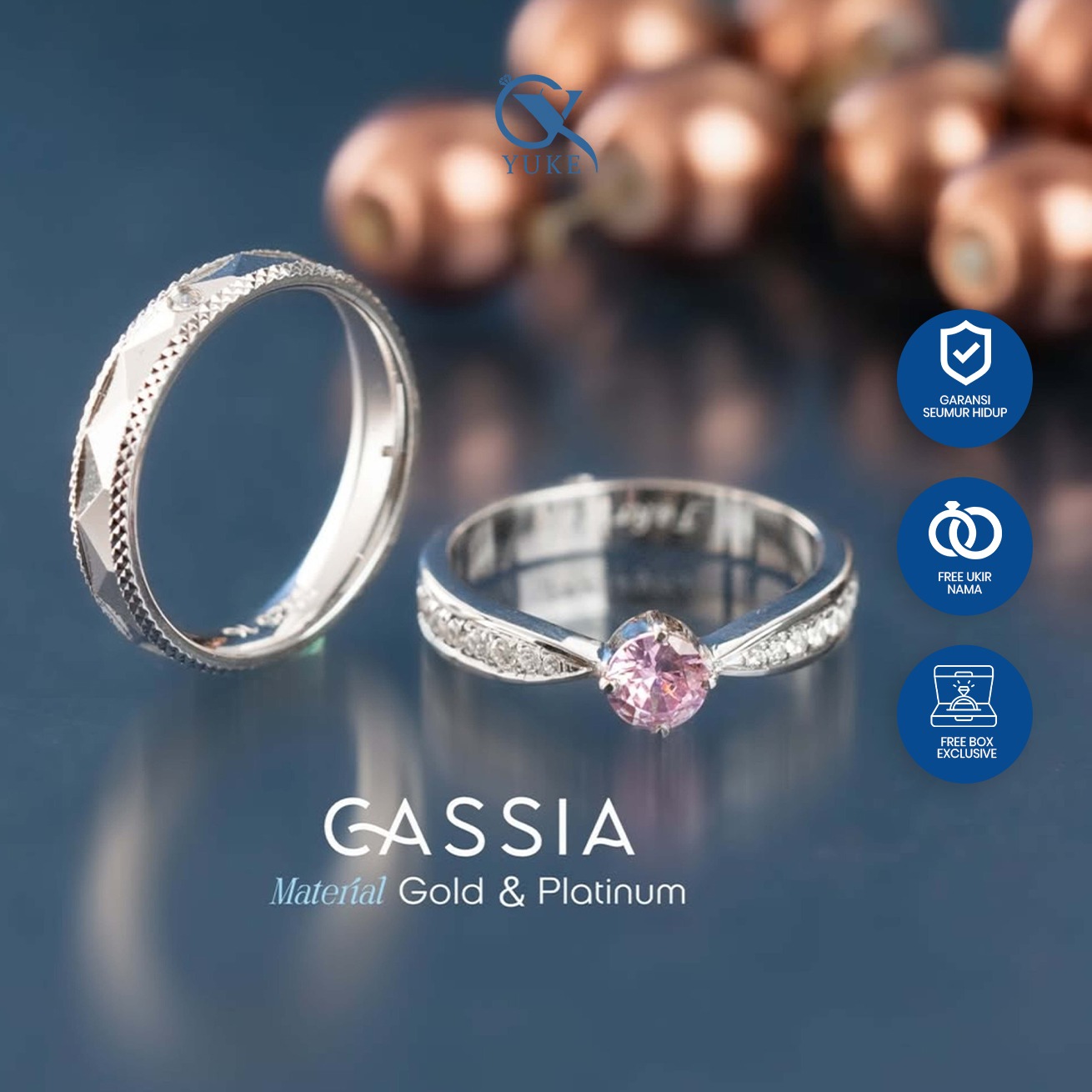 Yuke Jewelry - Cincin Kawin/Couple Bahan Emas - Perak - Palladium - Platinum Model GASSIA Series