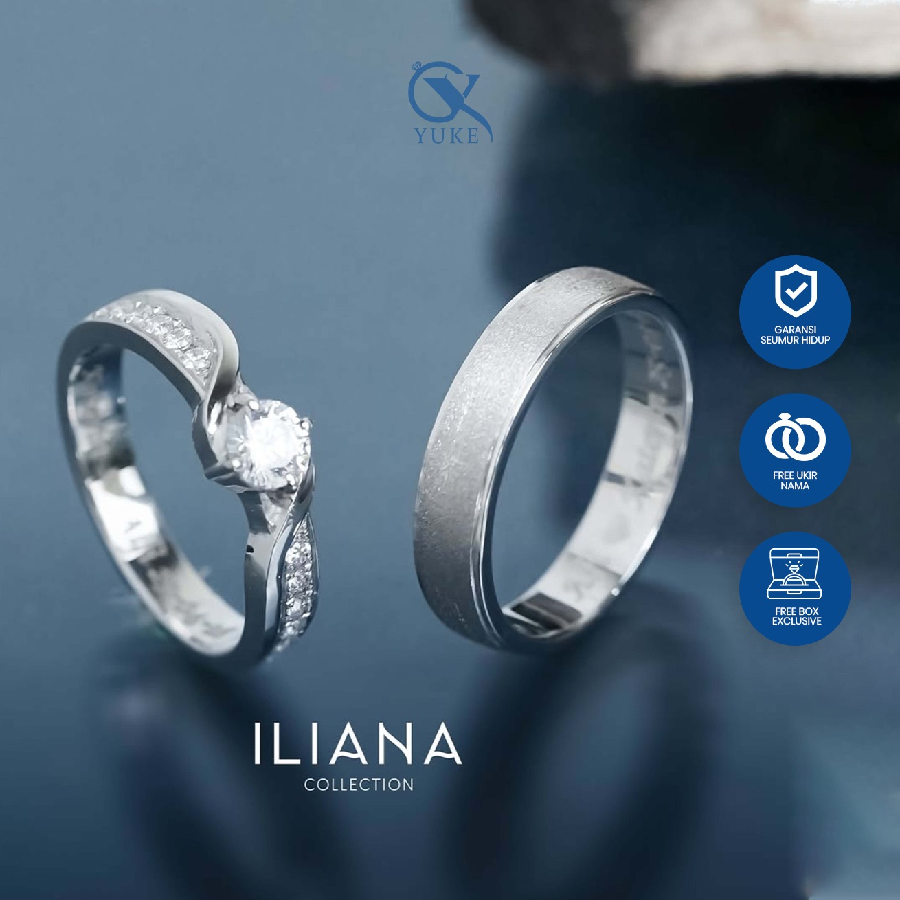 Yuke Jewelry - Cincin Kawin/Couple Bahan Emas - Perak - Palladium - Platinum Model ILIANA Series