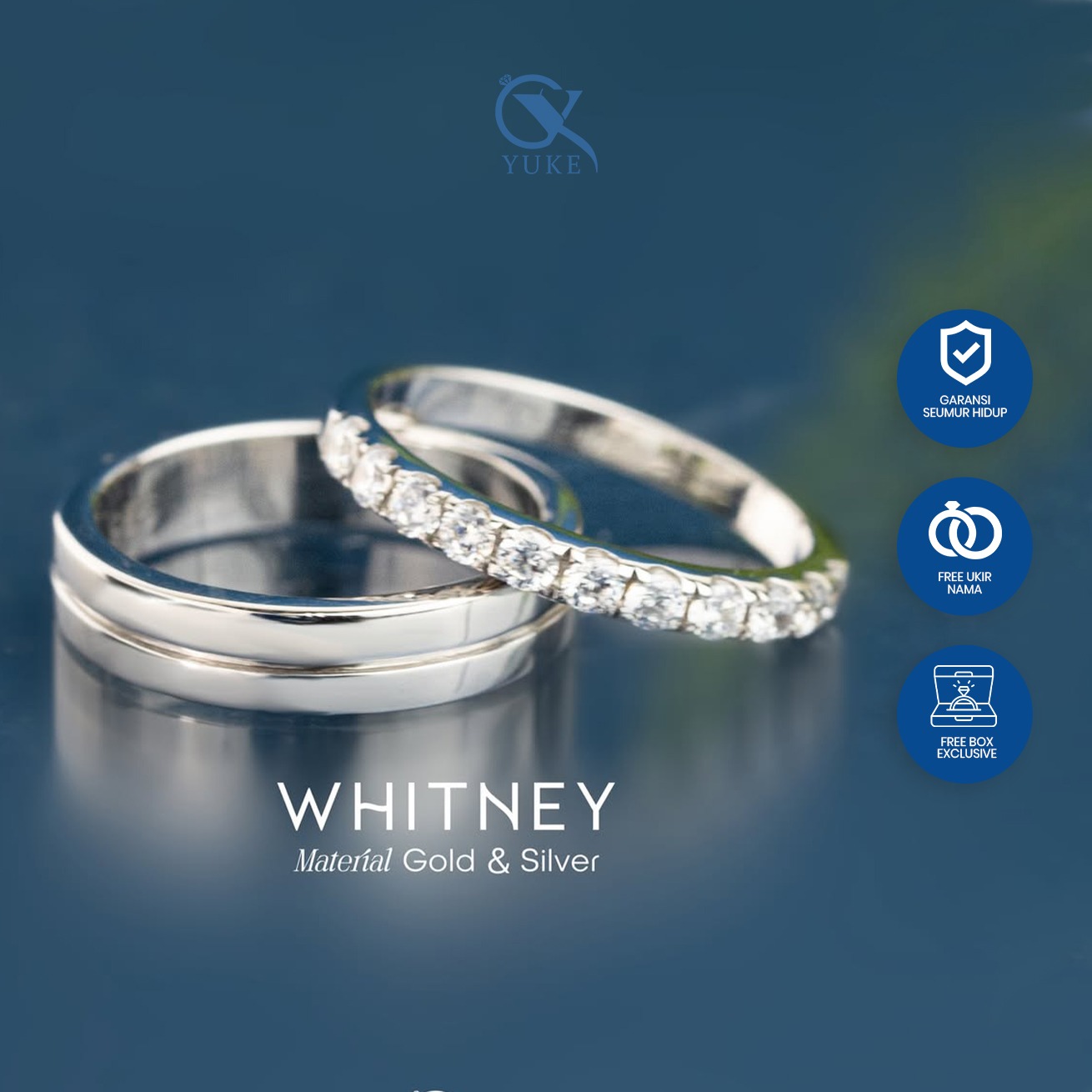 Yuke Jewelry - Cincin Kawin/Couple Bahan Emas - Perak - Palladium - Platinum Model WHITNEY Series
