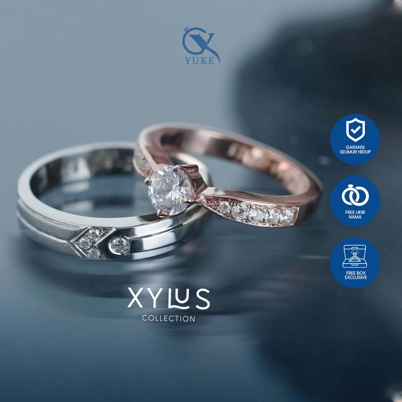 Yuke Jewelry - Cincin Kawin/Couple Bahan Emas - Perak - Palladium - Platinum Model XYLUS Series