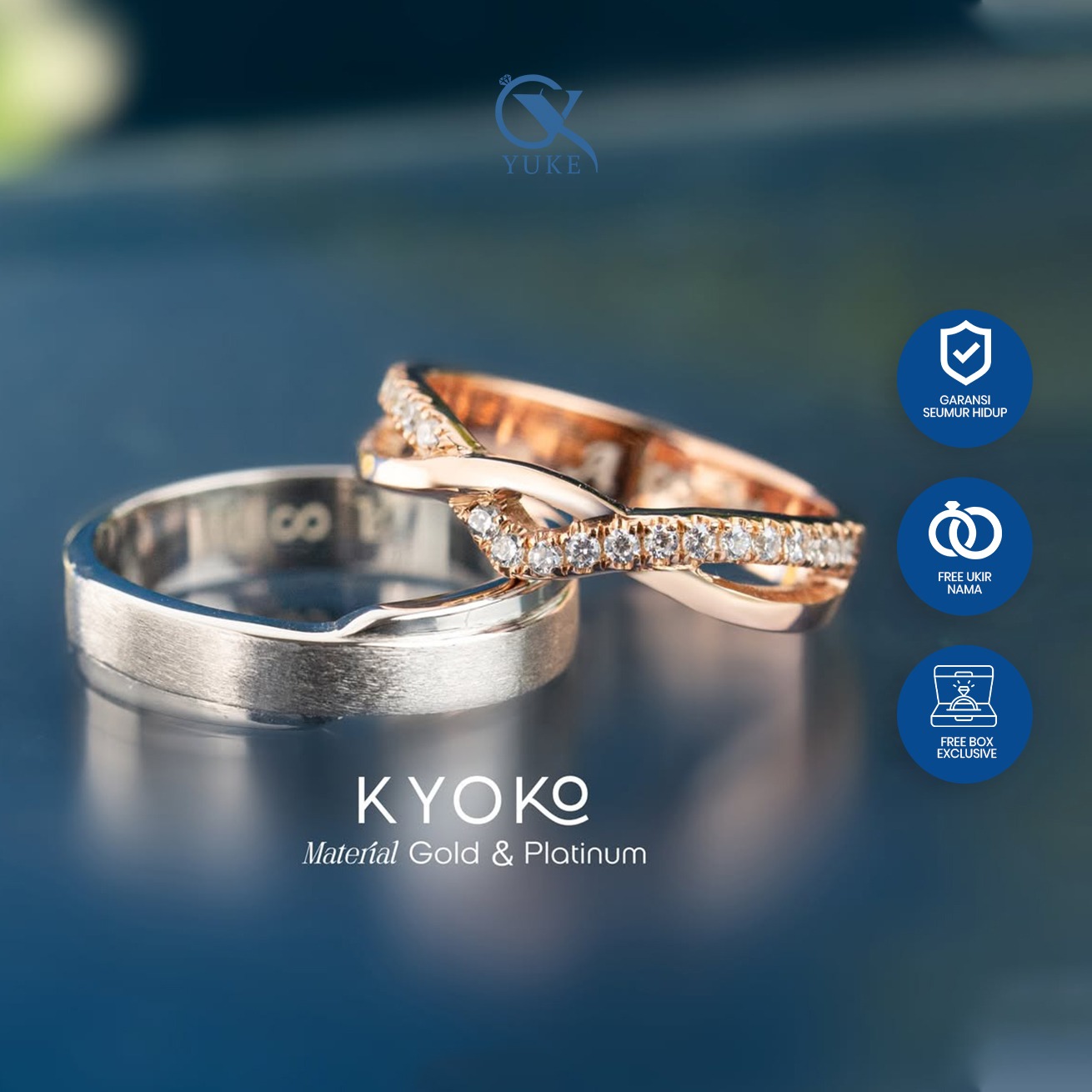 Yuke Jewelry - Cincin Kawin/Couple Bahan Emas - Perak - Palladium - Platinum Model KYOKO Series