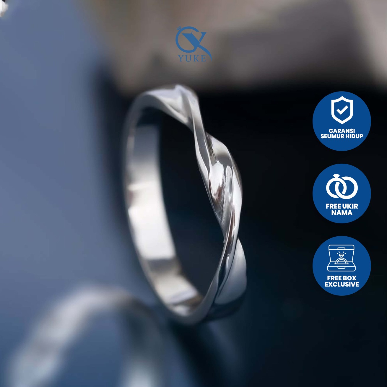Yuke Jewelry - Cincin Single Pria Bahan Emas - Perak - Palladium - Platinum Model MAEVE Series