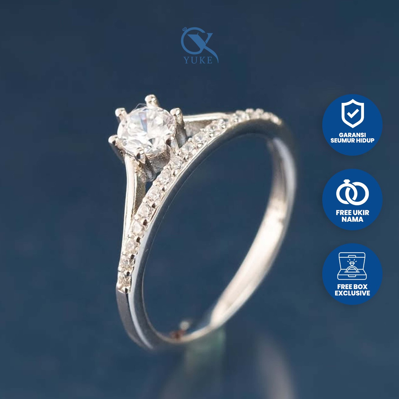 Yuke Jewelry - Cincin Single Wanita Bahan Emas - Perak - Palladium - Platinum Model BAYUNI Series