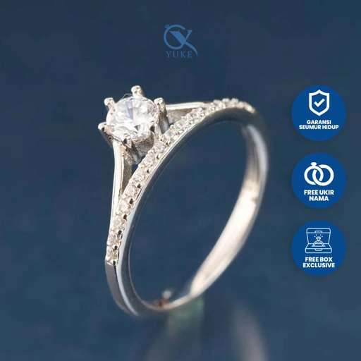 Image of Yuke Jewelry - Cincin Single Wanita Bahan Emas - Perak - Palladium - Platinum Model BAYUNI Series