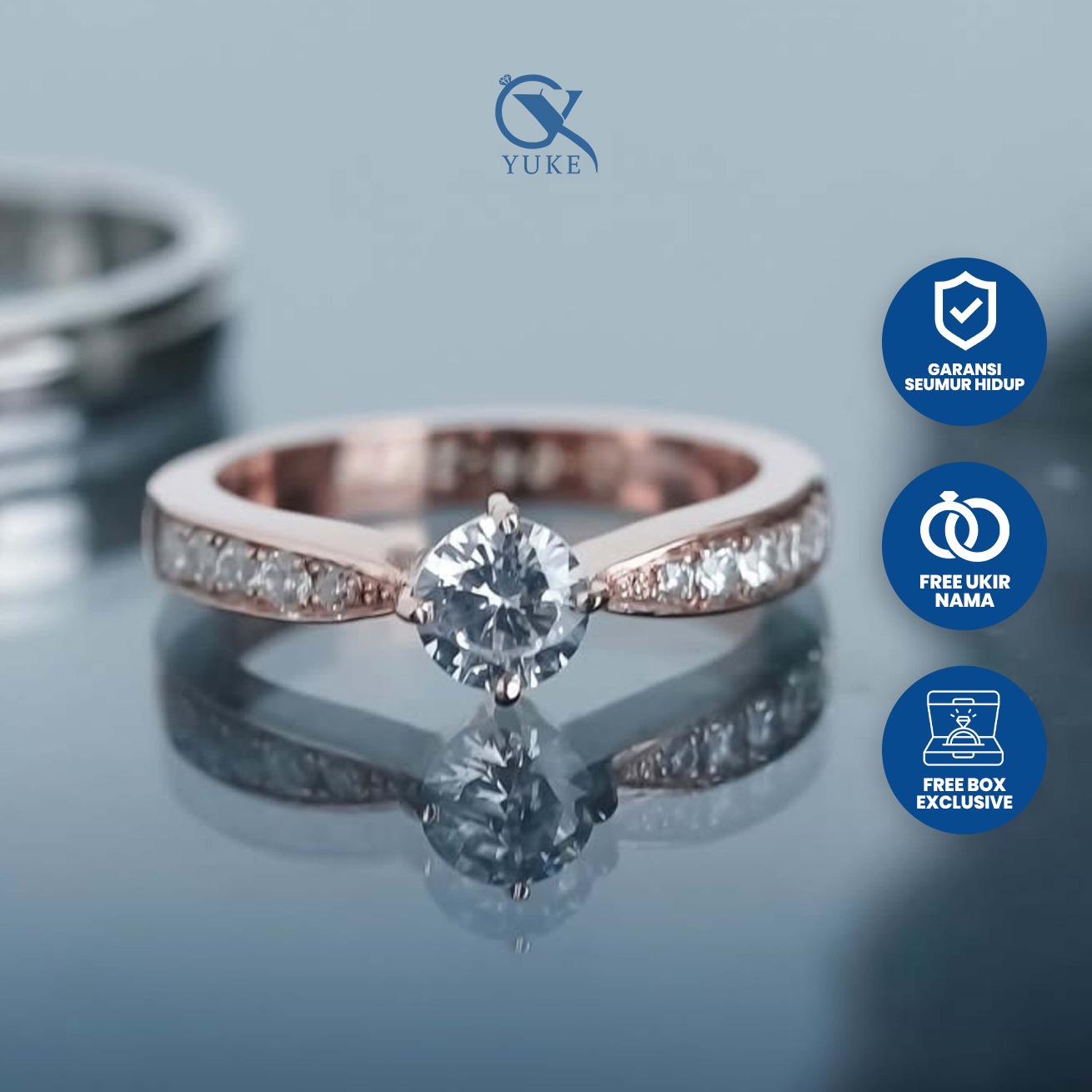Yuke Jewelry - Cincin Single Wanita Bahan Emas - Perak - Palladium - Platinum Model XYLUS Series