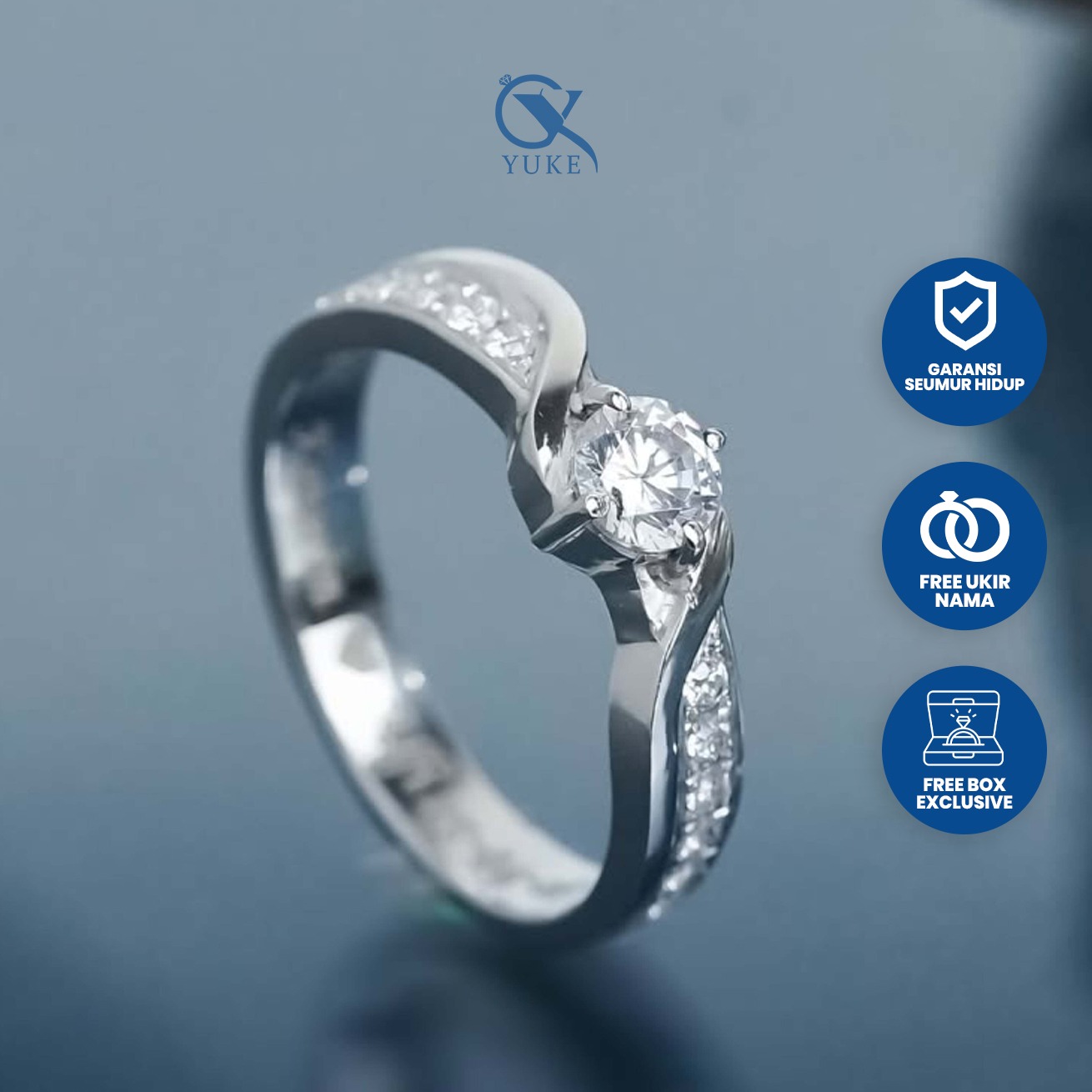 Yuke Jewelry - Cincin Single Wanita Bahan Emas - Perak - Palladium - Platinum Model ILIANA Series
