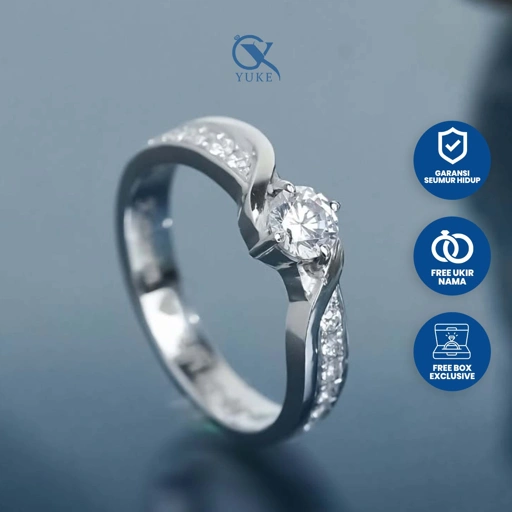 Image of Yuke Jewelry - Cincin Single Wanita Bahan Emas - Perak - Palladium - Platinum Model ILIANA Series