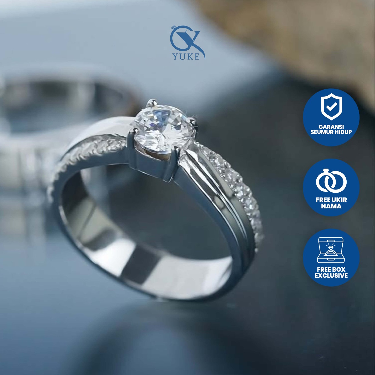 Yuke Jewelry - Cincin Single Wanita Bahan Emas - Perak - Palladium - Platinum Model KIARA Series