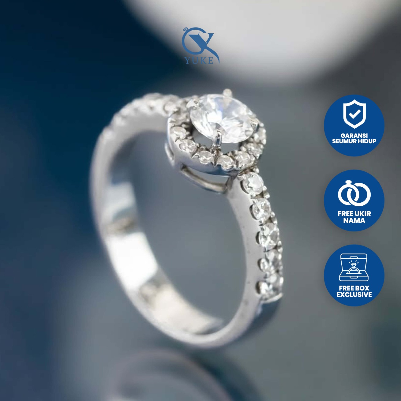 Yuke Jewelry - Cincin Single Wanita Bahan Emas - Perak - Palladium - Platinum Model MARION Series